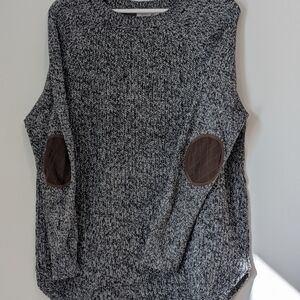 Black and Gray Sweater with Brown Elbow Patches